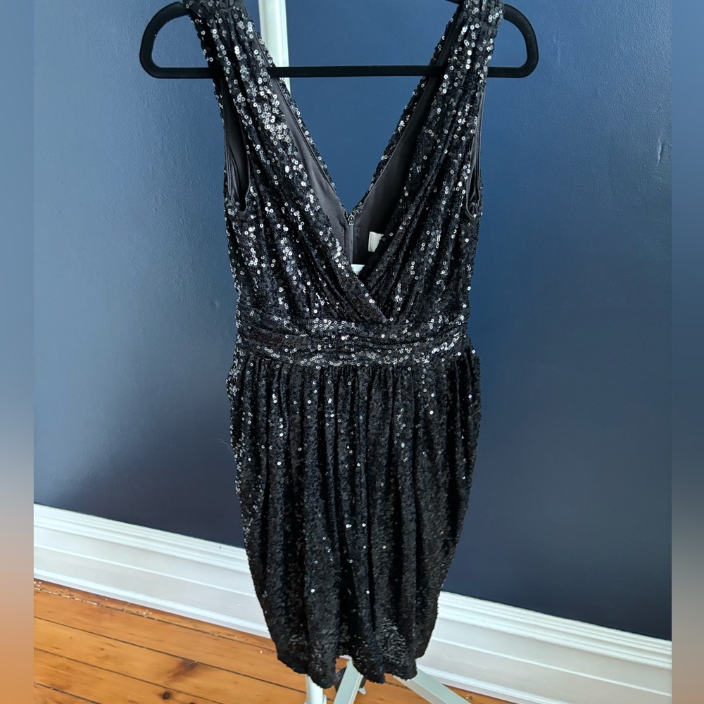 Badgley Mischka black sequin mini dress